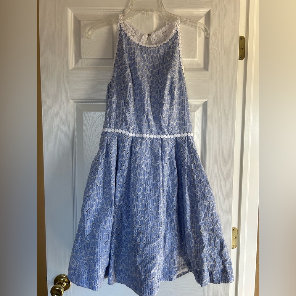 Lilly Pulitzer Blue eyelet Overlay Sundress with White Trim